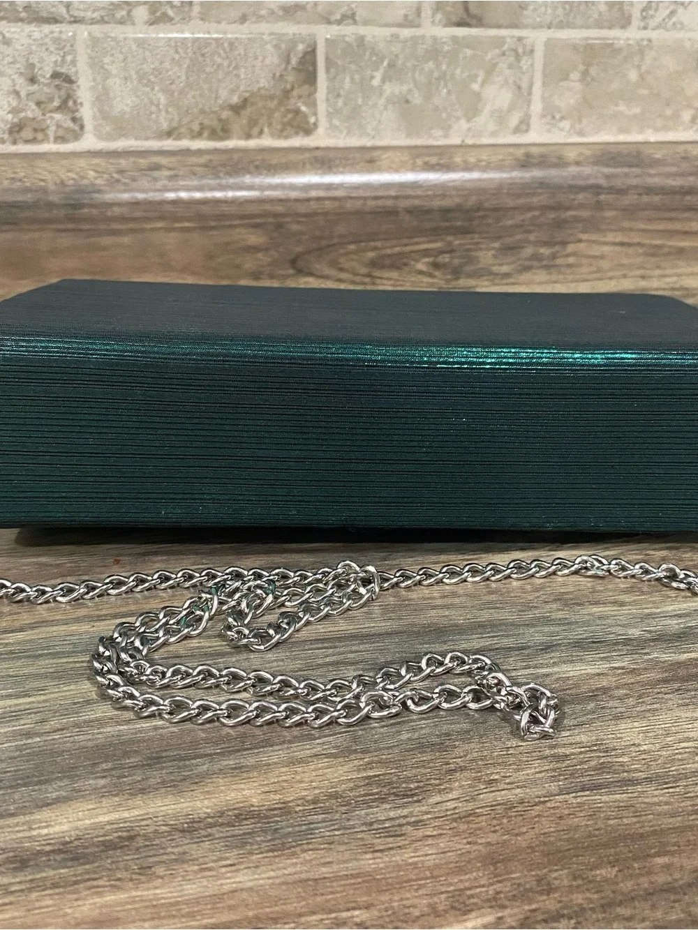 Dasein Emerald Green Rhinestone Envelope Clutch with Silver Chain